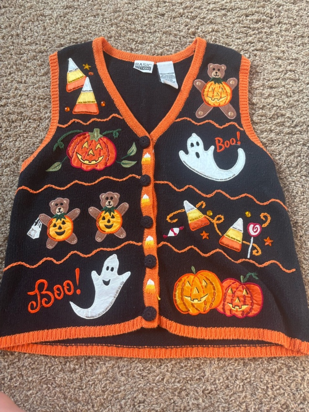 Basic Editions Women’s Halloween Vest - Black & Orange Pumpkin Costume